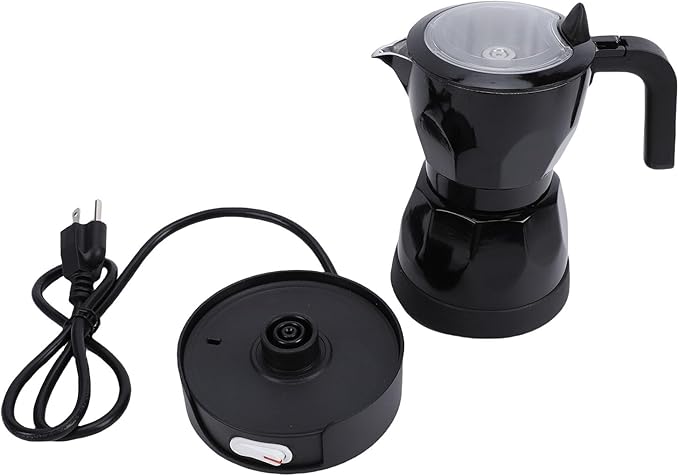 Electric Espresso Coffee Maker, 3 Cup Aluminum Italian Coffee Pot, Electric mokas Pot, Cuban Coffee Maker, Portable Mocha Pot Espresso Maker, Coffee Machine mokas Maker (Black)
