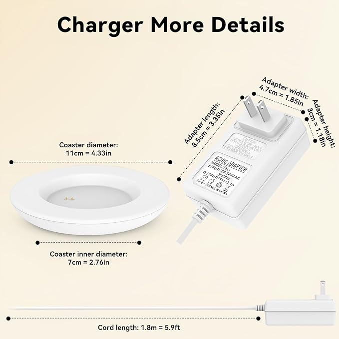 Replacement Charging Coaster 2 for Temperature Control Smart Mug 2,Mug1,Cisain Mug Power Cord Compatible with Em/BER Smart Cups (White)