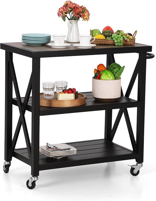 Sophia & William Outdoor Grill Cart Movable Food Prep Table Rolling BBQ Trolley Pizza Oven Stand with Ceramic Wood-Like Tabletop and Lockable Wheels, 35" W x 20.7" D x 35.4" H