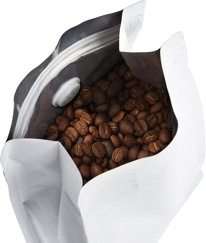 50 Pack Coffee Bags with Aluminum Foil and Degassing Valve, Resealable High Barrier Storage Bags, Odor-Proof for Coffee Beans, Stand Up Coffee Pouch, Flat Bottom (Small-8OZ, White)