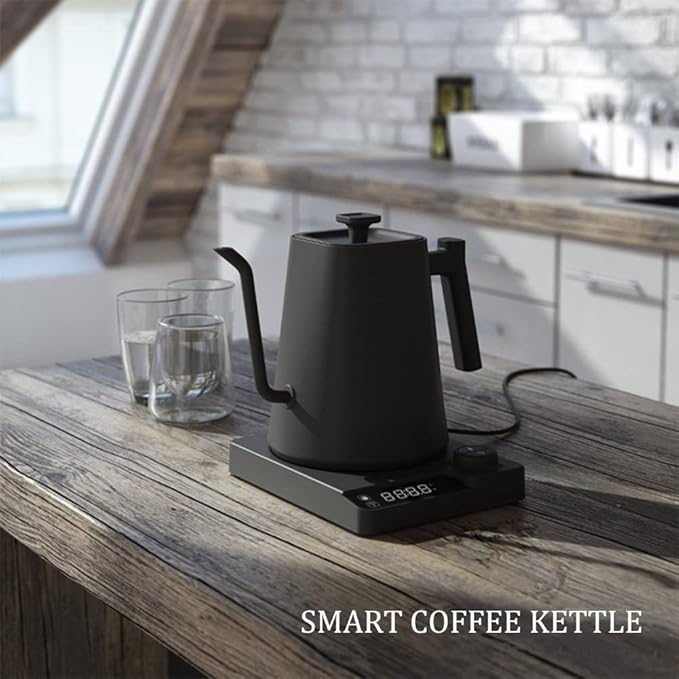Smart Electric Kettle 1000ML Gooseneck Kettle With Temperature Control and 24H Keep Warm, 304 Stainless Steel Hot Water Kettle For White Tea, Coffee, Boiling Water (Black)