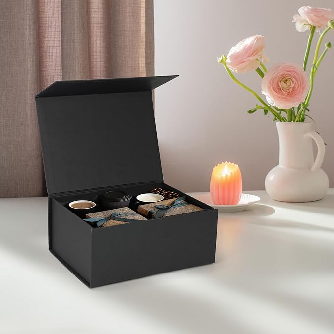 9.5x7x4 Inches Gift Box with Magnetic Closure Lid, Black Magnetic Box for Wedding, Groomsmen Bridesmaid Proposal, Birthdays, Mother's Day, 1 Pack