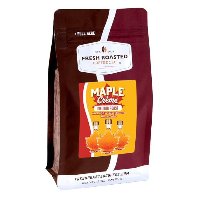 Fresh Roasted Coffee, Maple Crème Flavored Coffee, 12 oz, Medium Roast, Kosher, Ground
