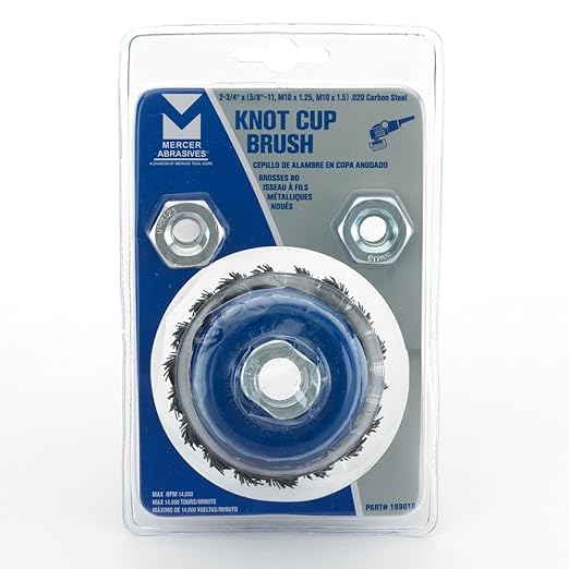 Mercer Industries 189010 - 2-3/4" x 5/8"-11 Knot Cup Brush, .020 Carbon Steel Wire (with metric adapters)