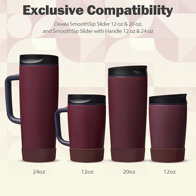 2pcs Silicone Boot for Owala SmoothSip Slider Coffee Tumbler 20oz 12oz, Anti-Slip Sleeve for Travel Coffee Mug, Protective Accessories for Owala BPA Free (Burgundy Bay)