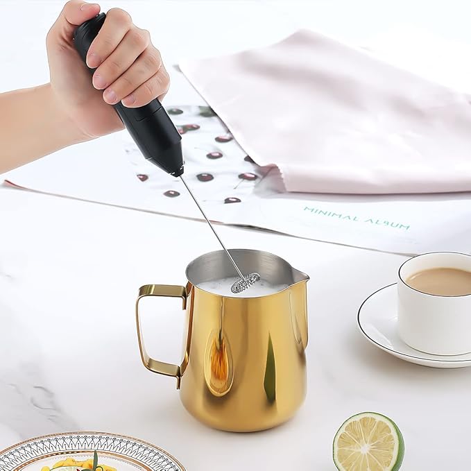 Milk Frothing Pitcher 21oz - 620ml, Kyraton Stainless Steel Espresso Steaming Pitchers with Decorating Pen,Milk Coffee Frother Cups Cappuccino Latte Art Barista Steam Pitchers Milk Jug Cup (Gold)