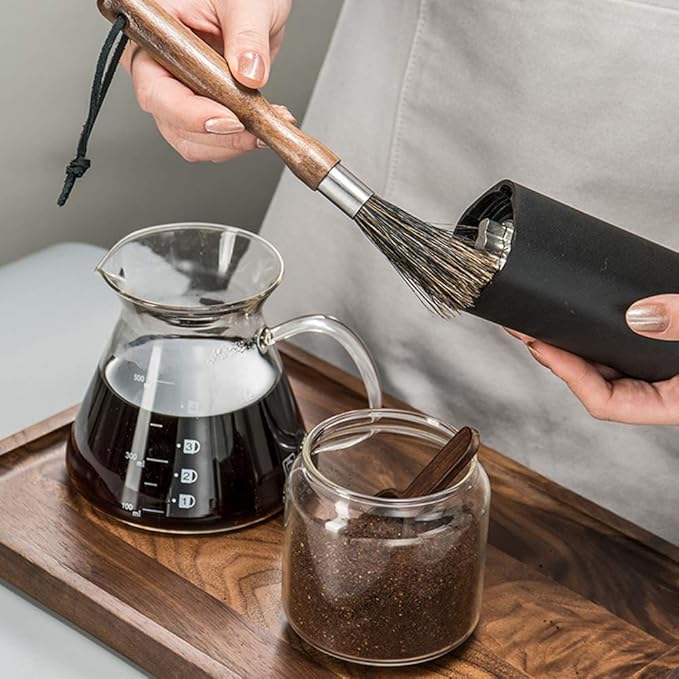 Coffee Grinder Brush, Coffee Machine Cleaning Brush, Espresso Machine Cleaner, Espresso Maker Cleaner Tool with Storage Bag, Wooden Handle