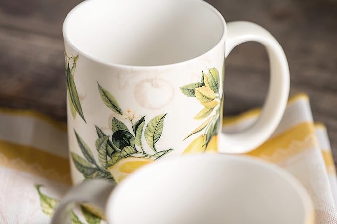 Maison d' Hermine Coffee Mug with Handles Fine Bone China Mugs Pack of Two Tea Cups for Hot Beverages Cappuccino Latte Home Restaurant Office Perfect for Gift (Limoncello, 15 Ounce)