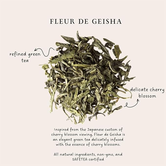 Palais des Thés - Geisha Flower Green Tea & Cherry Blossom - Premium Tea Bags, Serves 20 Cups
