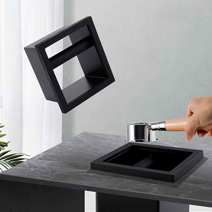 Espresso Knock Box Chute, Stainless Steel Built-in Desktop Coffee Knock Box with Detachable Rubber Rod, Rectangle Bottomless Espresso Knock Box (Black)