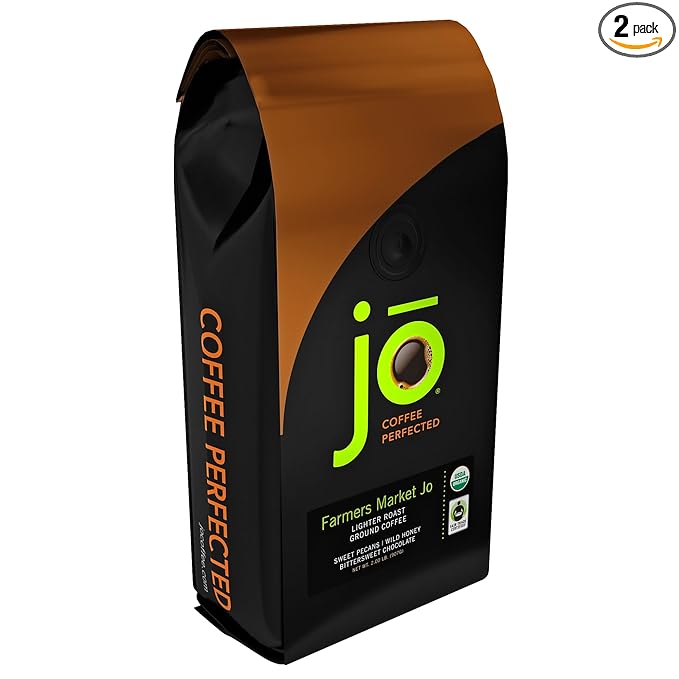 FARMERS MARKET JO: 2 lb, Organic Ground Coffee, Lighter Roast, USDA Certified Organic, Fair Trade Certified, Kosher, Soft Velvet Feel, 100% Arabica Specialty Coffee, Non-GMO, Gluten Free by Jo Coffee®