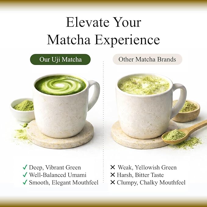 JEAU CHAU Premium Uji Matcha Powder from Kyoto, Japan (3.5oz/100g. 50 servings per bag) Vivid Green Ceremonial Quality Taste, for Lattes & Baking