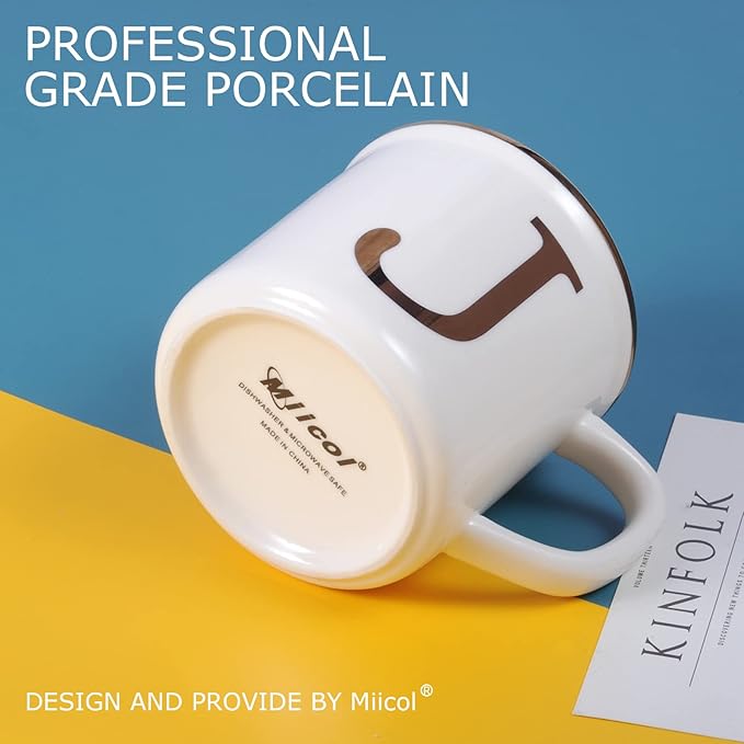 Miicol Ceramic Coffee Mug 16 oz, Monogram Coffee Cup, Golden Initial Tea Mug, Personalized Tea Cup, Unique Gift, Large Mug for Home, Office, Letter J