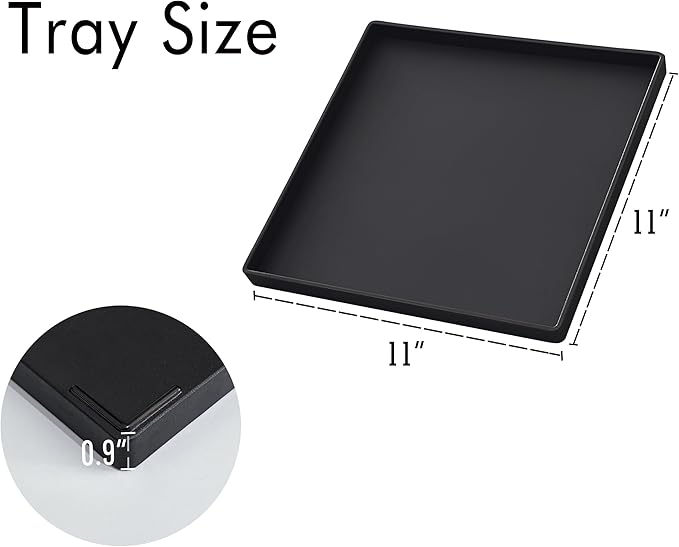 Black Square Tray 11 Inch - 3 Pack Organizer Decorative Tray for Bathroom Vanity, Coffee Table, Dresser & Kitchen Countertop - Black Catch-All Tray for Home Decor, Jewelry, Makeup & Snacks