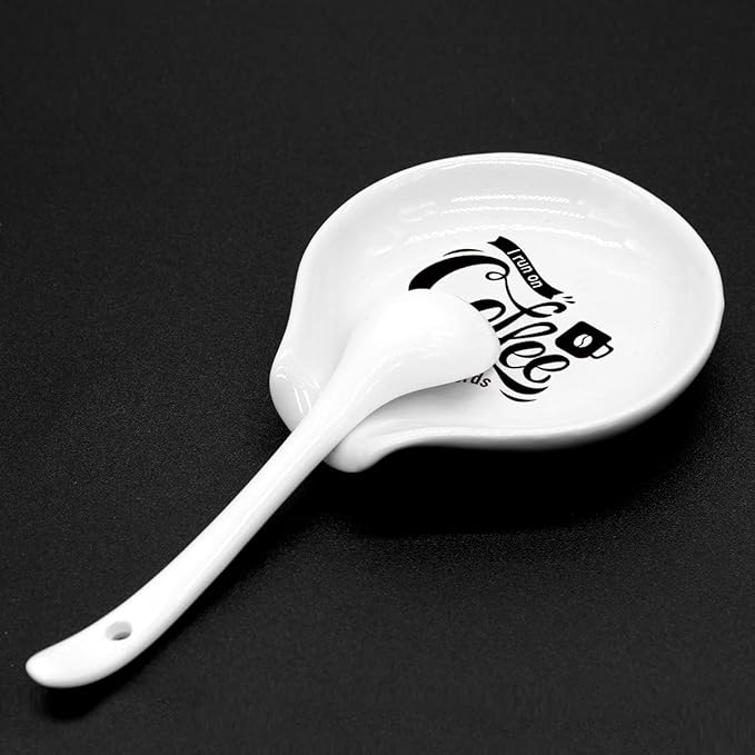 Funny Coffee Quote I Run On Coffee Ceramic Coffee Spoon Holder-Coffee Spoon Rest -Station Decor Coffee Bar Accessories-Coffee Lovers Gift for Women and Men
