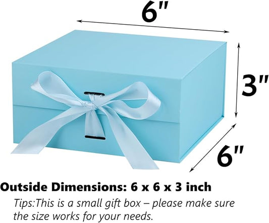 OEMVALATY Light Blue Gift Box,6x6x3 Inches Gift Boxes with Lids for Presents with Magnetic Closure and Ribbon for Wedding,Storage,Birthday