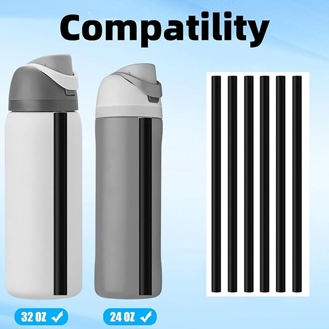 6PCS Replacement Straws for Owala Water Bottle 24 oz 32 oz, Reusable Plastic Food Grade Drinking Straws with Cleaning Brush Compatible for Owala Cup 24oz 32oz Tumbler Accessories (Black, 24oz/32oz)