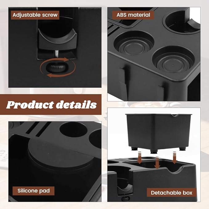 Espresso Tamping Station 10-in-1 - Knock Box Organizer for 51-58mm Portafilter (Black)