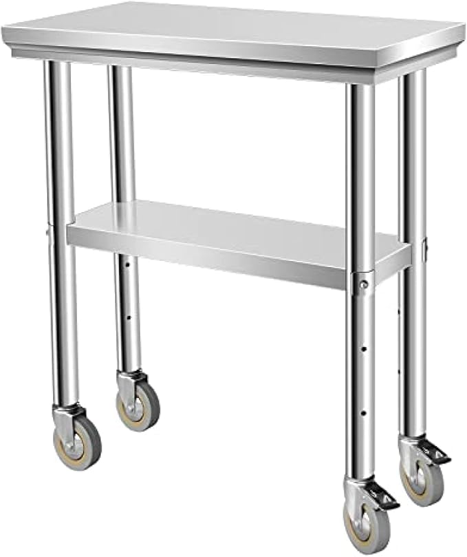 Stainless Steel Table - Metal Table Cart - Commercial Workbench with Caster Wheel - NSF Certified - for Restaurant, Warehouse, Home, Kitchen, Garage,24''x12''