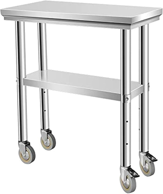 Stainless Steel Table - Metal Table Cart - Commercial Workbench with Caster Wheel - NSF Certified - for Restaurant, Warehouse, Home, Kitchen, Garage,24''x12''