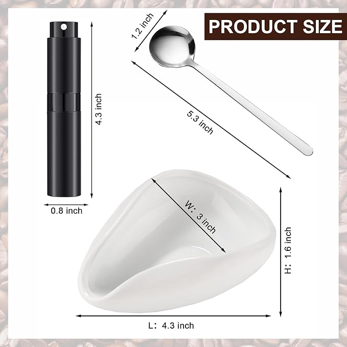 Coffee Bean Dosing Cup and RDT Spray Bottle and Spoon 3-Piece Set, Coffee Bar Accessories, Ceramic Dosing Vessel, Single Dose Measuring Tray Kit, Coffee Lover Gift