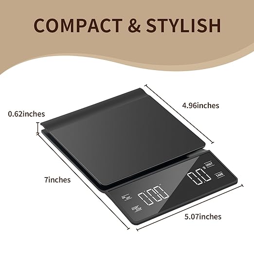 3kg/0.1g High Precision Coffee Scale, Espresso Scale with Timer, Backlit LCD Display, Tare Function, and Unit Conversion for Espresso, Pour Over, Drip Brewing