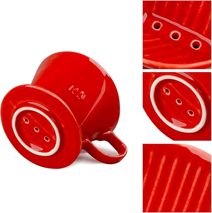Handmade Pour Over Ceramic Coffee Dripper - Authentic Brewing Experience for Camping, Office, and Home (Red)