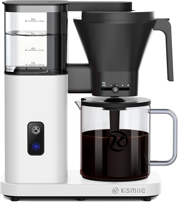 Kismile 8-Cup Drip Coffee Maker,Rapid Heating System for Seconds Brewing,Automatic Pour Over Coffee Machine,Detachable Water Tank,Deep Cold Brew & Keep Warm 40 Min, Easy to Clean (White)