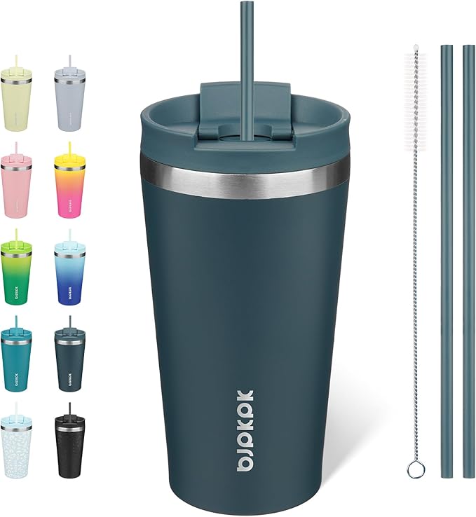 BJPKPK 18oz Stainless Steel Insulated Tumbler With lid And Straw Travel Coffee Thermal Tumblers Cup For Women And Men,Navy Blue