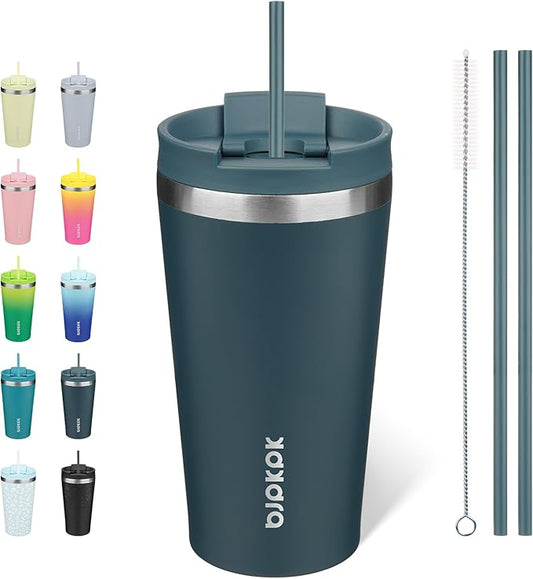 BJPKPK 18oz Stainless Steel Insulated Tumbler With lid And Straw Travel Coffee Thermal Tumblers Cup For Women And Men,Navy Blue