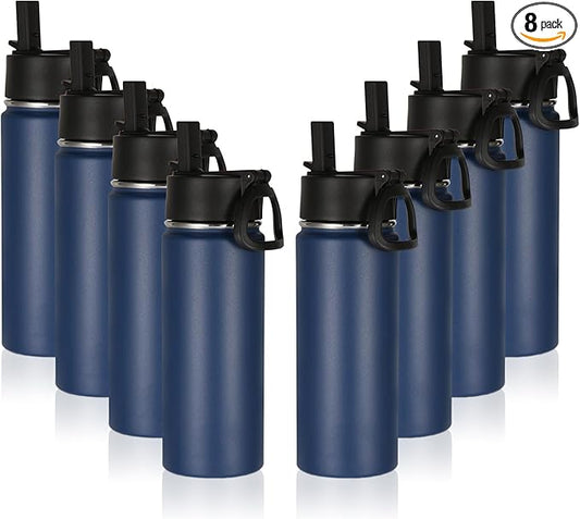 Volhoply 16 OZ Kids Water Bottle Bulk 8 Pack,Insulated Sports Bottles with Straw Lid,Stainless Steel Bottle with Handle Keep Cold & Hot,Double Wall Vacuum Tumbler Cups for School,Girls(Navy, 8)