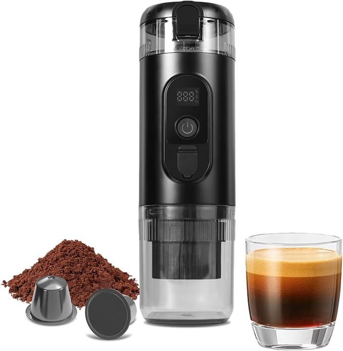 Portable Espresso Coffee Maker,Travel Coffee Maker for Camping with Self-Heating & 20Bar Pressure - USB-C Charging, Smart Display, Compatible with Capsules/Grounds for Camping/RV/Office