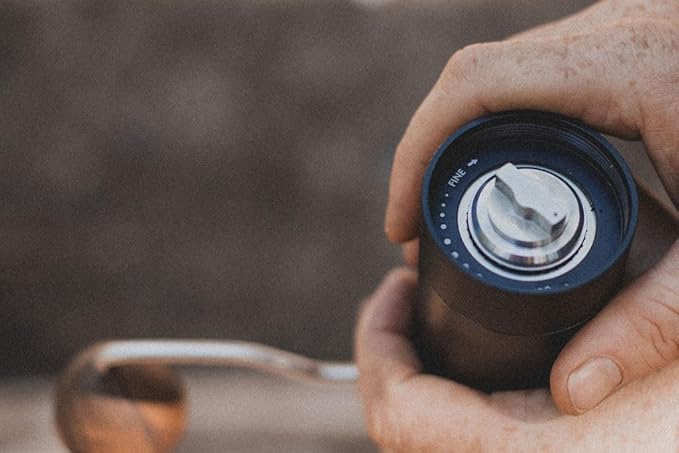 BruTrek Camp Coffee Hand Grinder - Durable Travel Stainless Steel Burr Coffee Grinder, Adjustable Grind Size Settings, High Capacity, Easily Grind Whole Beans for French Press Pour Over or Espresso