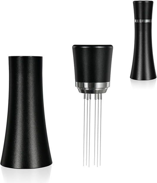 WDT Distribution Tool with Stand,6 Prongs Coffee Stirring Tool for Espresso Distribution-Espresso Needle Espresso Stirrer-0.4mm Thick Wires-Weiss Distribution Technique-Anodized Aluminum Handle