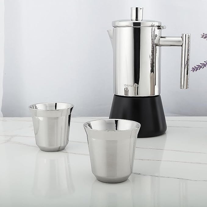 Easyworkz Stainless Steel Espresso Cup 2pcs Set Double Wall Insulated Metal Demitasse Cups 2.5 oz