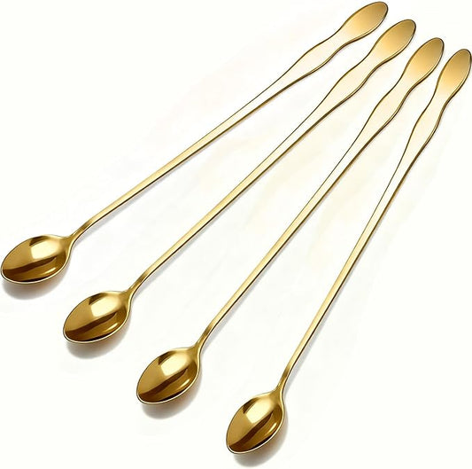 Long Coffee Spoons,Coffee Stirrers,Ice Tea Spoons,Stainless Steel Iced Tea Spoon for Coffee Bar Accessories Tea Mixing Cocktail Stirring Coffee Milkshake Cold Drink (7.8 inch 4pcs)