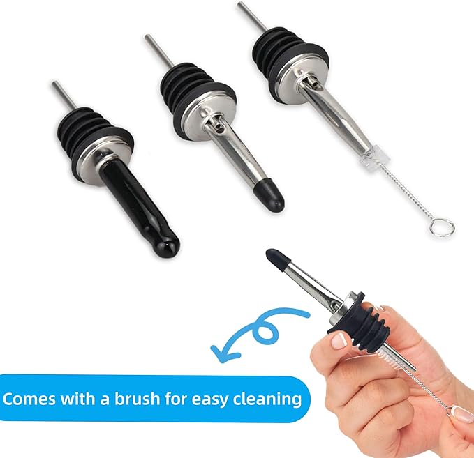 LEGERM Liquor Pour Spouts with Dust Caps - Speed Pourer Nozzles for Alcohol & Liquor Bottles | Pro Bar & Home Use Bartender Accessories with Leak-Proof & Rustproof Toppers
