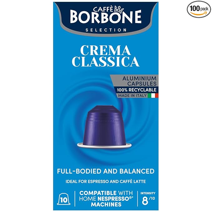 Caffè Borbone Crema Classica Aluminum Capsules Compatible with Nespresso Original Machines, Medium Roast, 100 Count