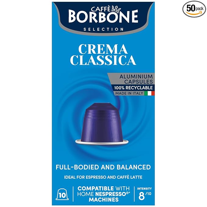 Caffè Borbone Crema Classica Aluminum Capsules Compatible with Nespresso Original Machines, Medium Roast, 50 Count