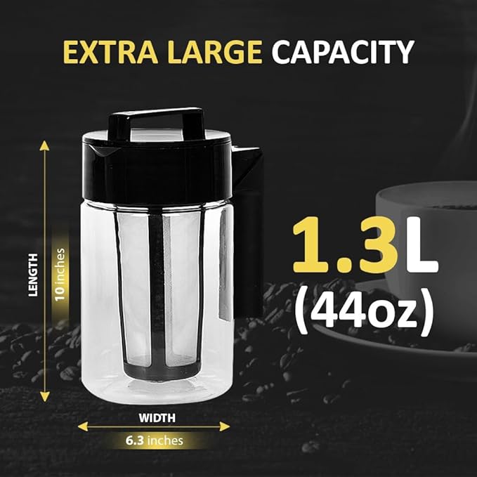 LifeSmart USA Cold Brew Iced Coffee Maker - One Quart - Airtight, Leakproof Lid - Dishwasher Safe - BPA Free - For Use with Coffee Grounds