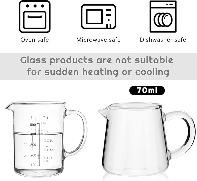 8 Pcs Glass Creamer Pitcher 2.3 oz Mini Transparent Milk Pourer Small Glass Pitcher with Handle Carafe Coffee Mug Pot Tea Fair Cups for Table Serving Milk Coffee Tea Syrup