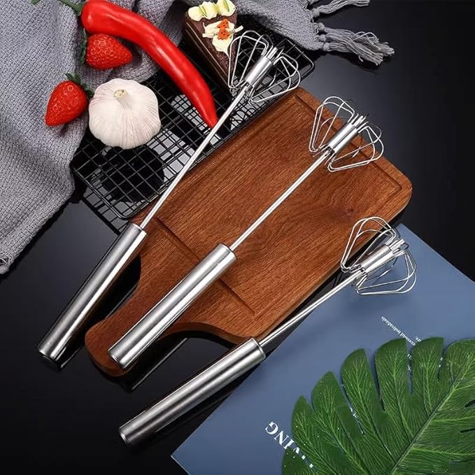 Stainless Steel Semi-Automatic Egg Beater, 2025 new hand push rotary mixer, Home Kitchen Manual Mixing Tool,used for making eggs, frothing, stirring, mixing, whipping, milkshakes, and more(7 * 30cm)
