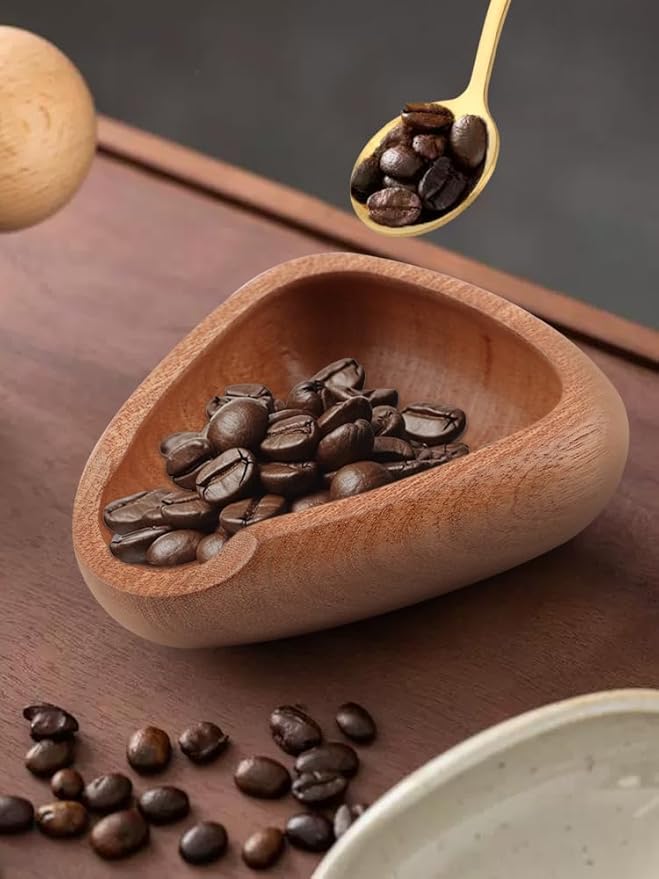 Ceramic Coffee Bean Dosing Cup & Spray Bottle & Spoon Set - Wood Espresso Accessories Kit with Static Reduction Spray, Measuring Tray for Coffee/Tea ﻿(COLOR:Black)