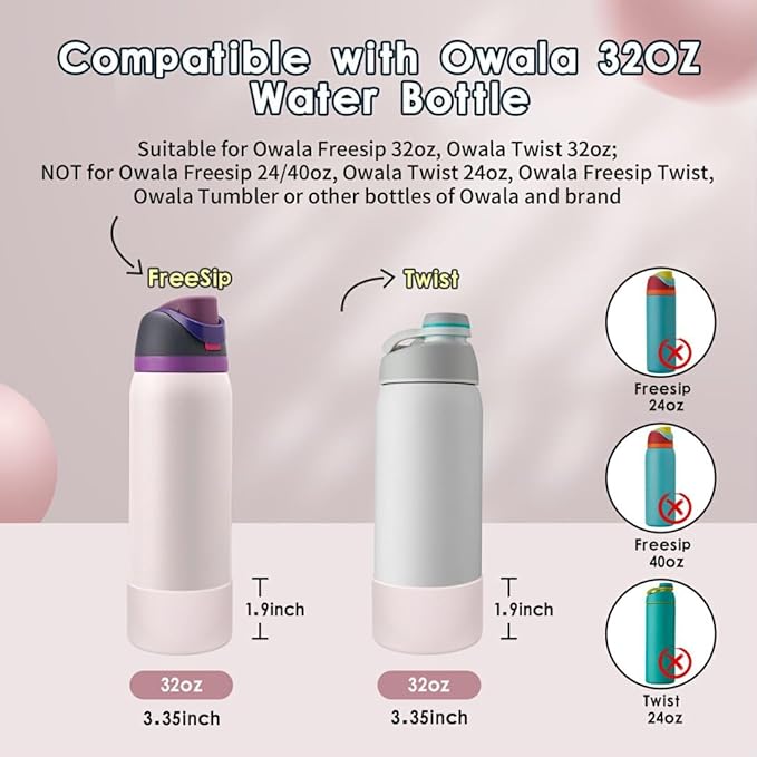2PCS Silicone Water Bottle Boot, Compatible with Owala 24oz 32oz 40oz, Protective Anti-Scratch & Anti-Dent No Noise Sleeve Cover for FreeSip/Twist/Flip Water Bottles (Dreamy Field, 32oz)