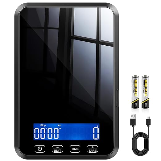 Food Scale, 33 lb / 0.1 oz High Precision Kitchen Scale for Sourdough Bread, Built-in 7 Units, Timing & Tare Function, Rechargeable Digital Kitchen Scale for Food, Baking, Cooking
