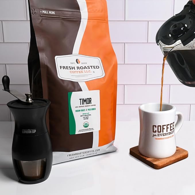 Fresh Roasted Coffee, Organic Timor | USDA Organic, 100% Single Origin, Kosher | Medium Roast 5 lb (80 oz) Whole Bean