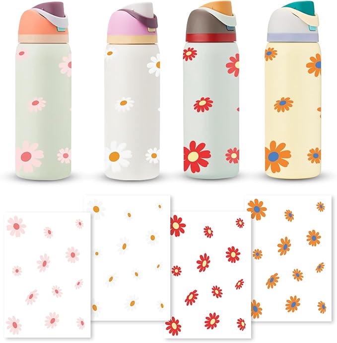 4PCS Daisy Stickers for Owala Water Bottle, Stickers Waterproof Compatible with Urban Outfitters Owala Bottles, Tumbler Cup Accessories Decal Decorate