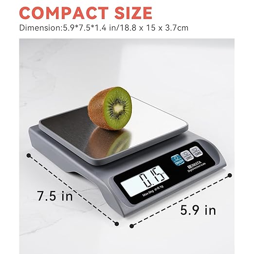 BOMATA 0.1g/ 13lb Food Scale, USB Rechargeable, Digital Kitchen Scale with Removable Stainless Steel Pan, Backlit LCD Display, for Cooking, Baking B621 Grey