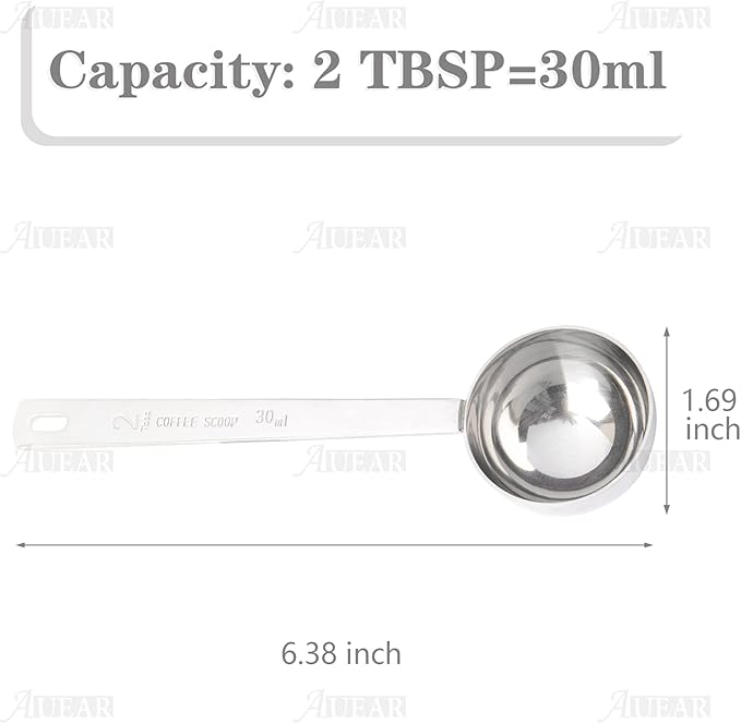 AUEAR, 1 Pack Coffee Measuring Scoop 304 Stainless Steel Spoon Tablespoon Spoons Kitchen Scoops with Long Handle for Home Milk Tea Sugar Powder Silver 30ml