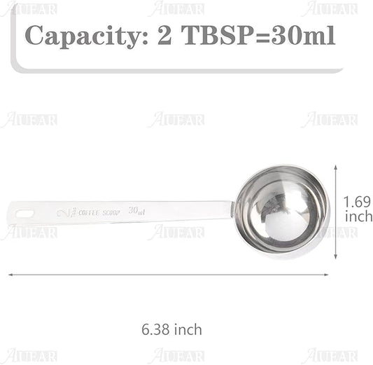 AUEAR, 1 Pack Coffee Measuring Scoop 304 Stainless Steel Spoon Tablespoon Spoons Kitchen Scoops with Long Handle for Home Milk Tea Sugar Powder Silver 30ml